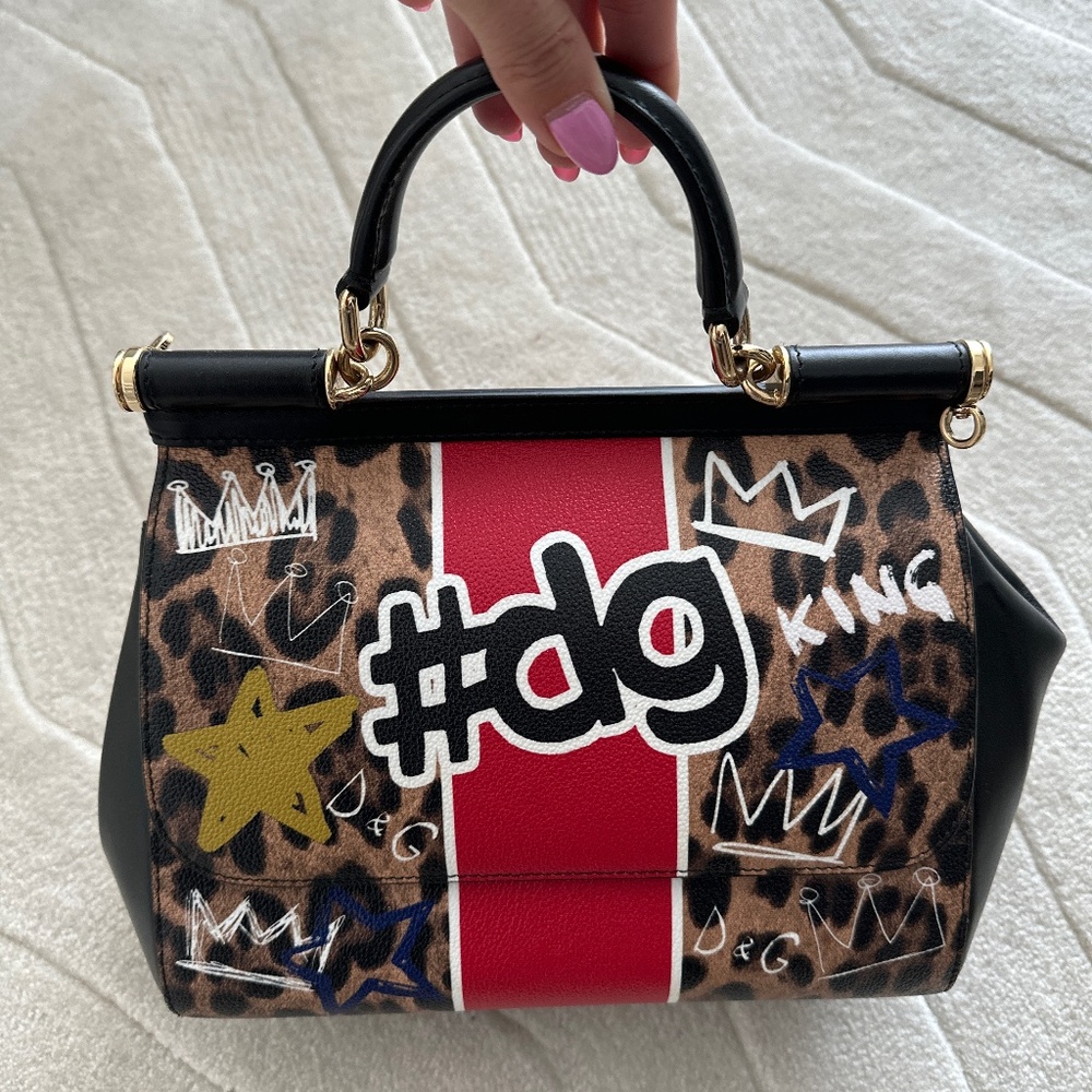 Dolce & Gabbana Sicily graffiti leather satchel bag